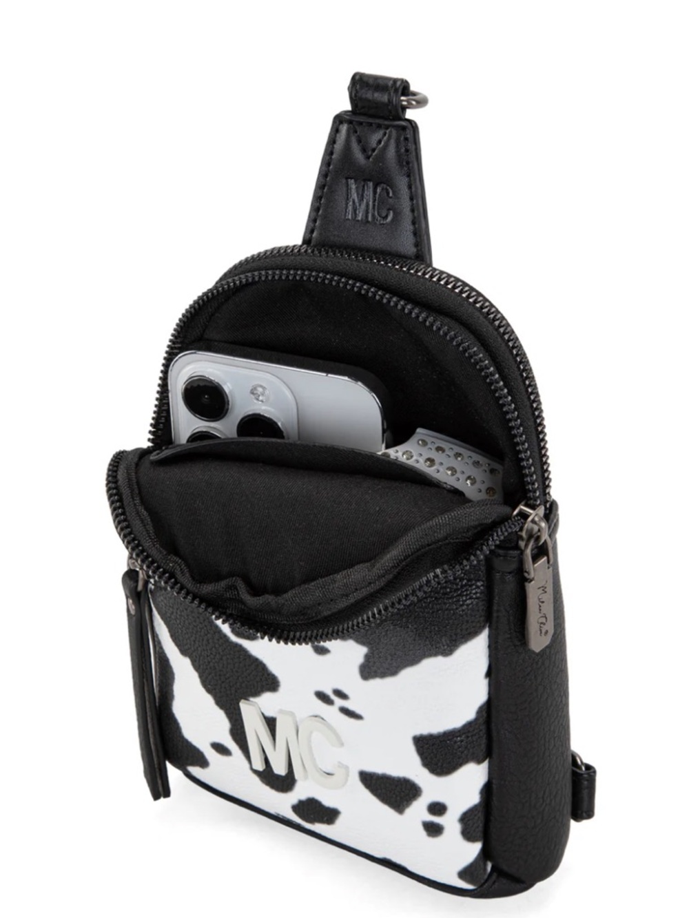 Cow-Print Sling Crossbody Bag in Black & White - Picture 8 of 9